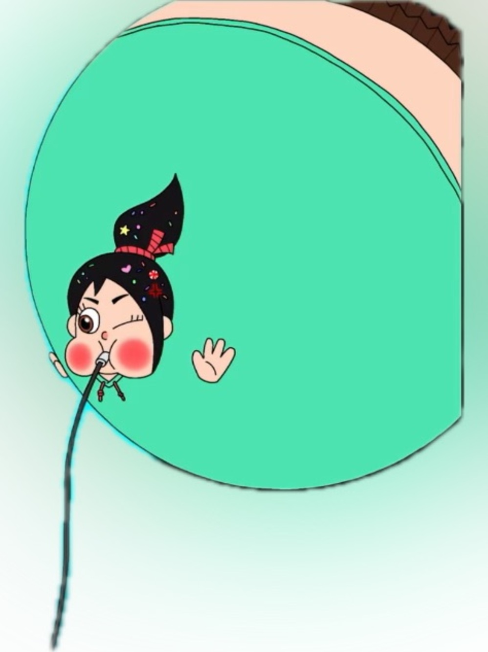 Cute Cartoon Girl Sticker on Teal Balloon